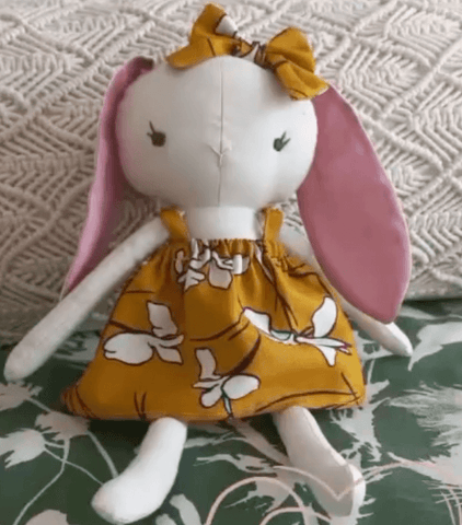 handmade bunny doll made with studio seren bunny sewing pattern