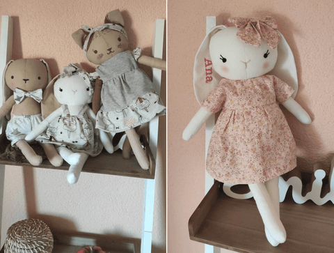 handmade stuffed animal toys made using studio seren sewing patterns