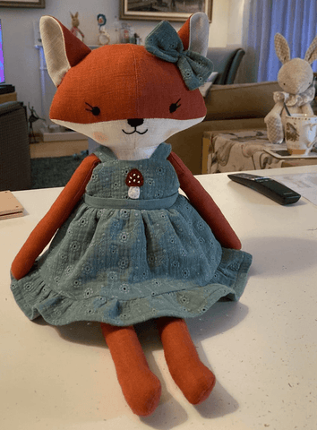 handmade fox doll made with studio seren fox sewing pattern