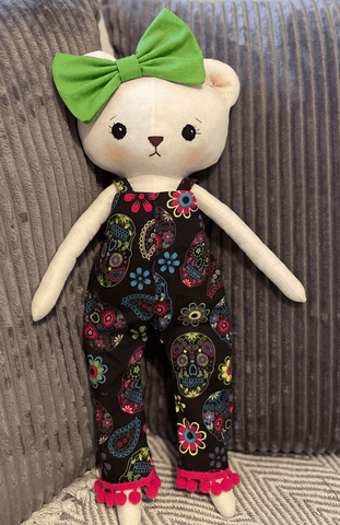 handmade teddy bear made using studio seren teddy bear sewing pattern