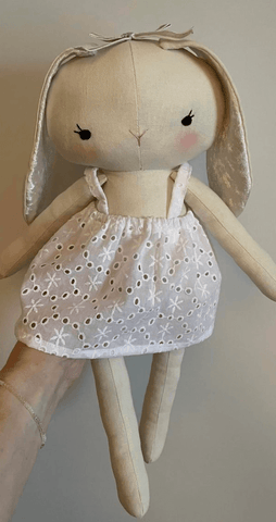 handmade bunny doll made with studio seren bunny sewing pattern