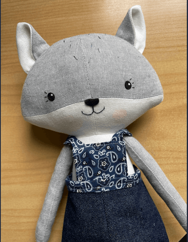 handmade wolf doll made with studio seren wolf sewing pattern