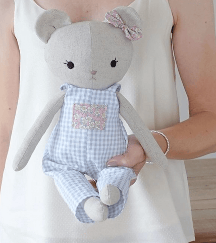 handmade teddy bear made with studio seren teddy bear sewing pattern