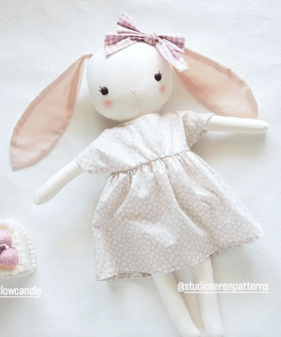 handmade bunny doll made with studio seren bunny sewing pattern