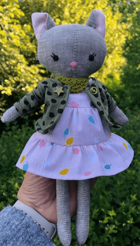 handmade cat doll made with studio seren cat sewing pattern