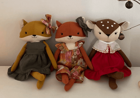 fox and deer dolls made with studio seren stuffed animal doll sewing patterns