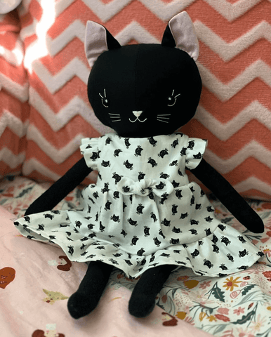 black cat doll made with studio seren cat sewing pattern