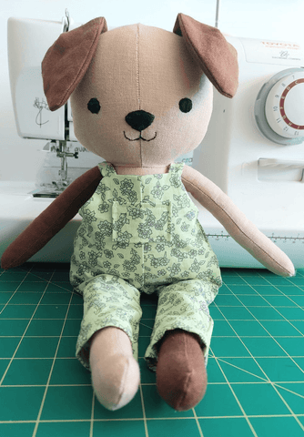 handmade dog doll made with studio seren dog sewing pattern