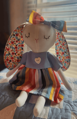 handmade bunny doll made with studio seren bunny sewing pattern