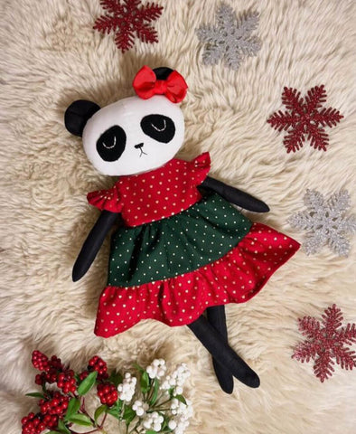 christmas panda bear doll made with studio seren bear sewing pattern