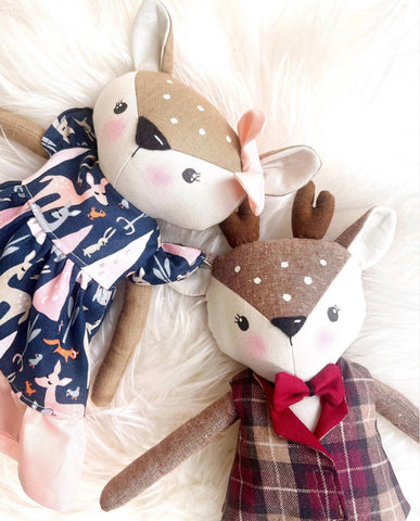 christmas deer dolls made with studio seren deer sewing pattern