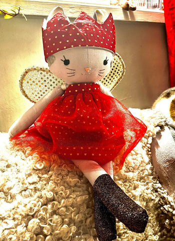 christmas cat doll made with studio seren sewing pattern