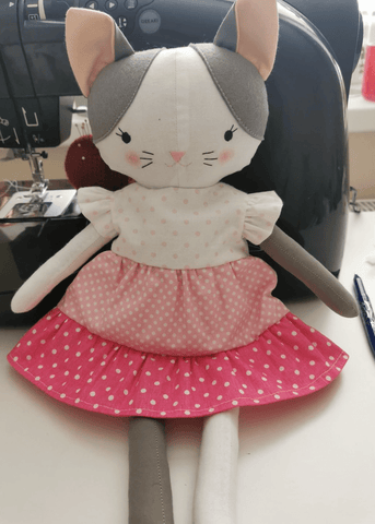 handmade cat doll made with studio seren cat sewign pattern