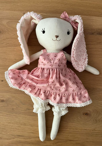 handmade bunny doll made with studio seren bunny sewing pattern