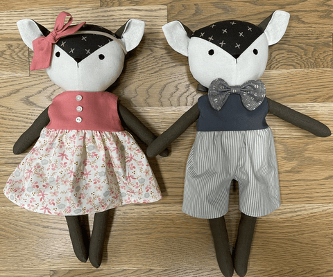 handmade deer dolls made with studio seren deer sewing pattern