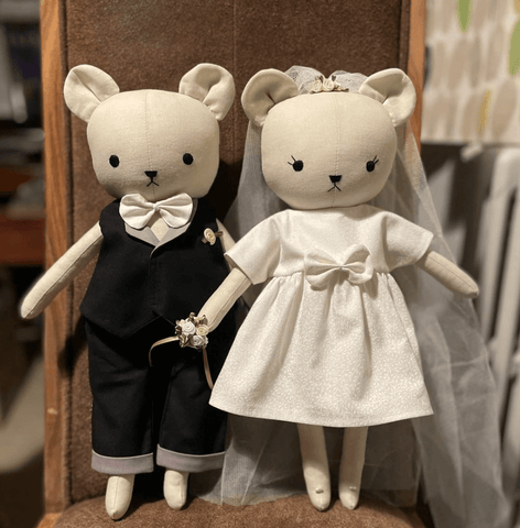 handmade teddy bear dolls made with studio seren sewing pattern