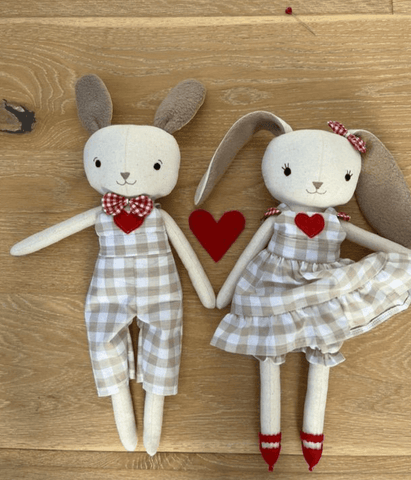 handmade bunny dolls made with studio seren bunny sewing pattern