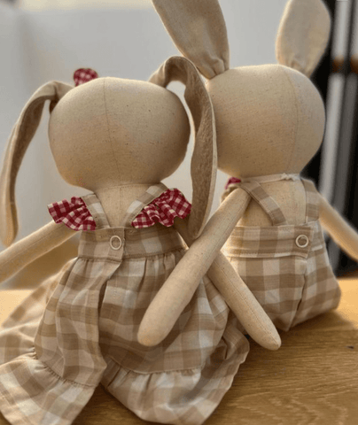 handmade bunny dolls made with studio seren bunny sewing pattern