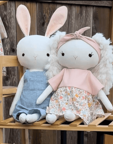 handmade bunny dolls made with studio seren bunny sewing pattern