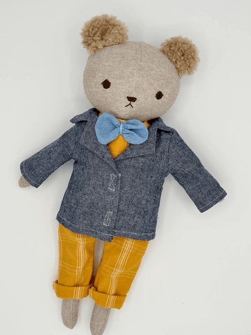 handmade teddy bear doll made with studio seren bear sewing pattern