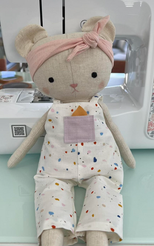 handmade teddy bear doll made with studio seren bear sewing pattern