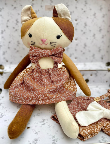 handmade cat doll made with studio seren cat sewing pattern