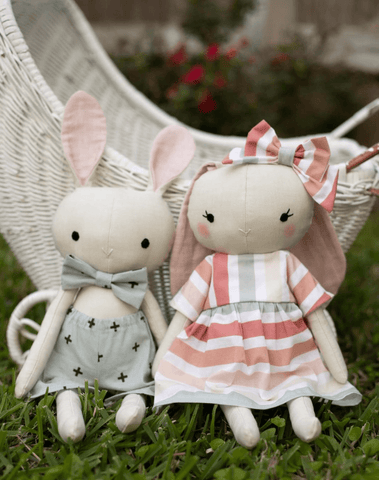 handmade bunny dolls made with studio seren bunny sewing pattern