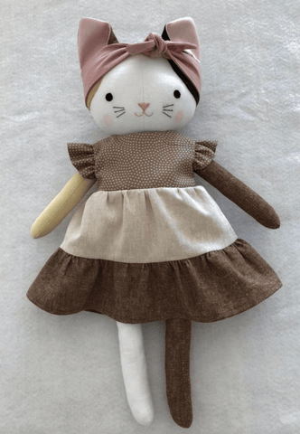 handmade cat doll made using studio seren cat sewing pattern