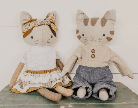 handmade cat dolls made using studio seren cat sewing pattern