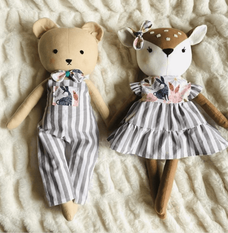 handmade bear and deer dolls made with studio seren stuffed animal sewing patterns