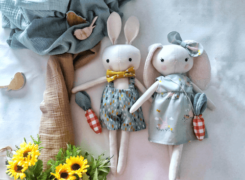 handmade bunny doll made with studio seren bunny sewing pattern