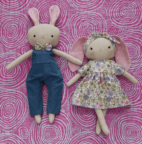 handmade bunny doll made with studio seren bunny sewing pattern