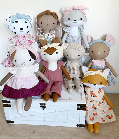 handmade dolls made with studio seren stuffed animal sewing patterns