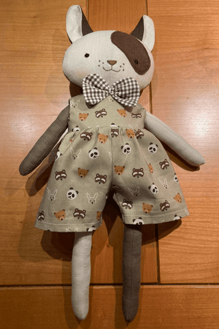 handmade dog doll made with studio seren dog sewing pattern