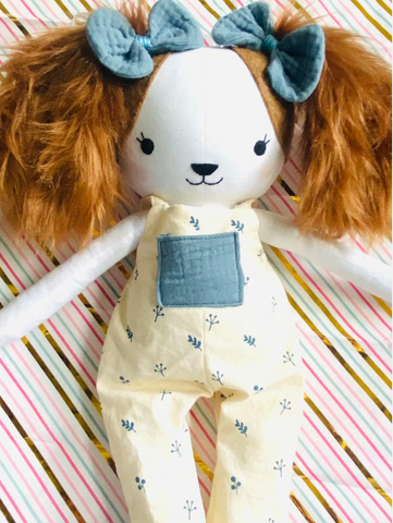 handmade dog doll made with studio seren dog sewing pattern