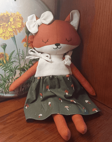 handmade fox doll made with studio seren fox sewing pattern