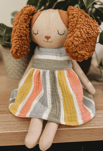 handmade dog doll made with studio seren dog sewing pattern