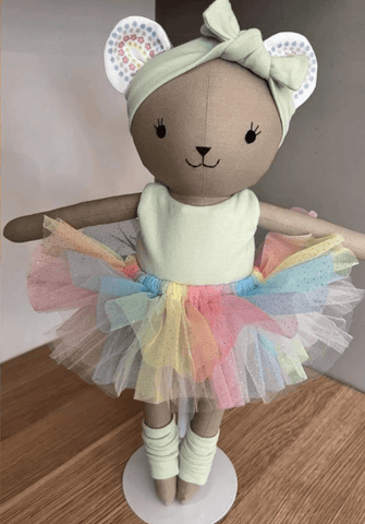 handmade bear ballerina doll made with studio seren bear sewing pattern