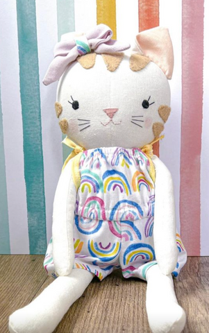 handmade cat doll made with studio seren cat sewing pattern