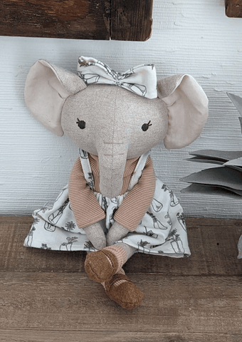 handmade elephant doll made with studio seren elephant sewing pattern