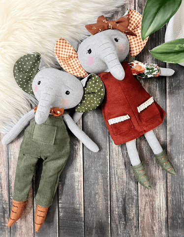 handmade elephant doll made with studio seren elephant sewing pattern