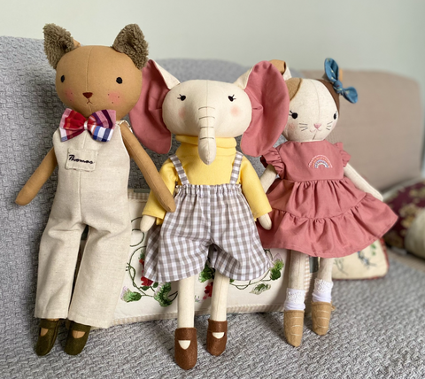 handmade dolls made using studio seren doll sewing patterns