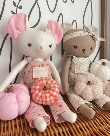 handmade mouse and bear dolls made with studio seren doll sewing patterns