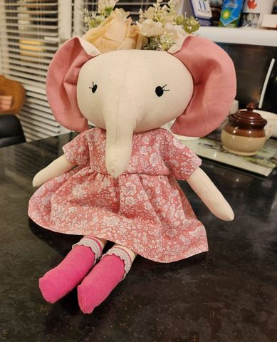 handmade elephant doll made with studio seren elephant sewing pattern