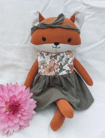 handmade fox doll made with studio seren fox sewing pattern