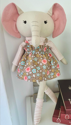 handmade elephant doll made with studio seren elephant sewing pattern