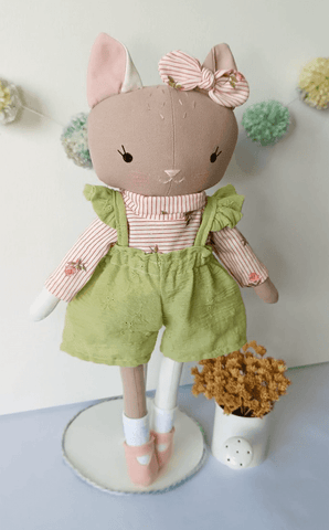 handmade cat doll made with studio seren cat sewing pattern