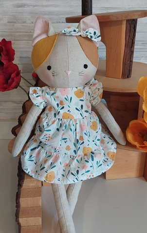 handmade cat doll made with studio seren cat sewing pattern