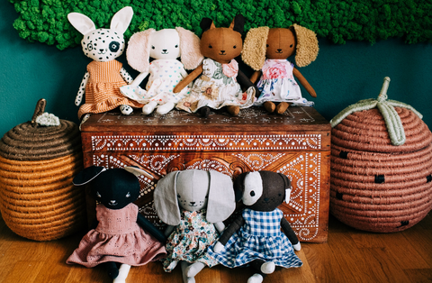 handmade dog dolls made with studio seren dog sewing pattern