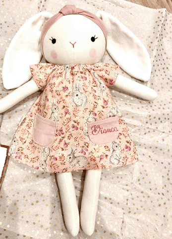 handmade bunny doll made with studio seren bunny sewing pattern